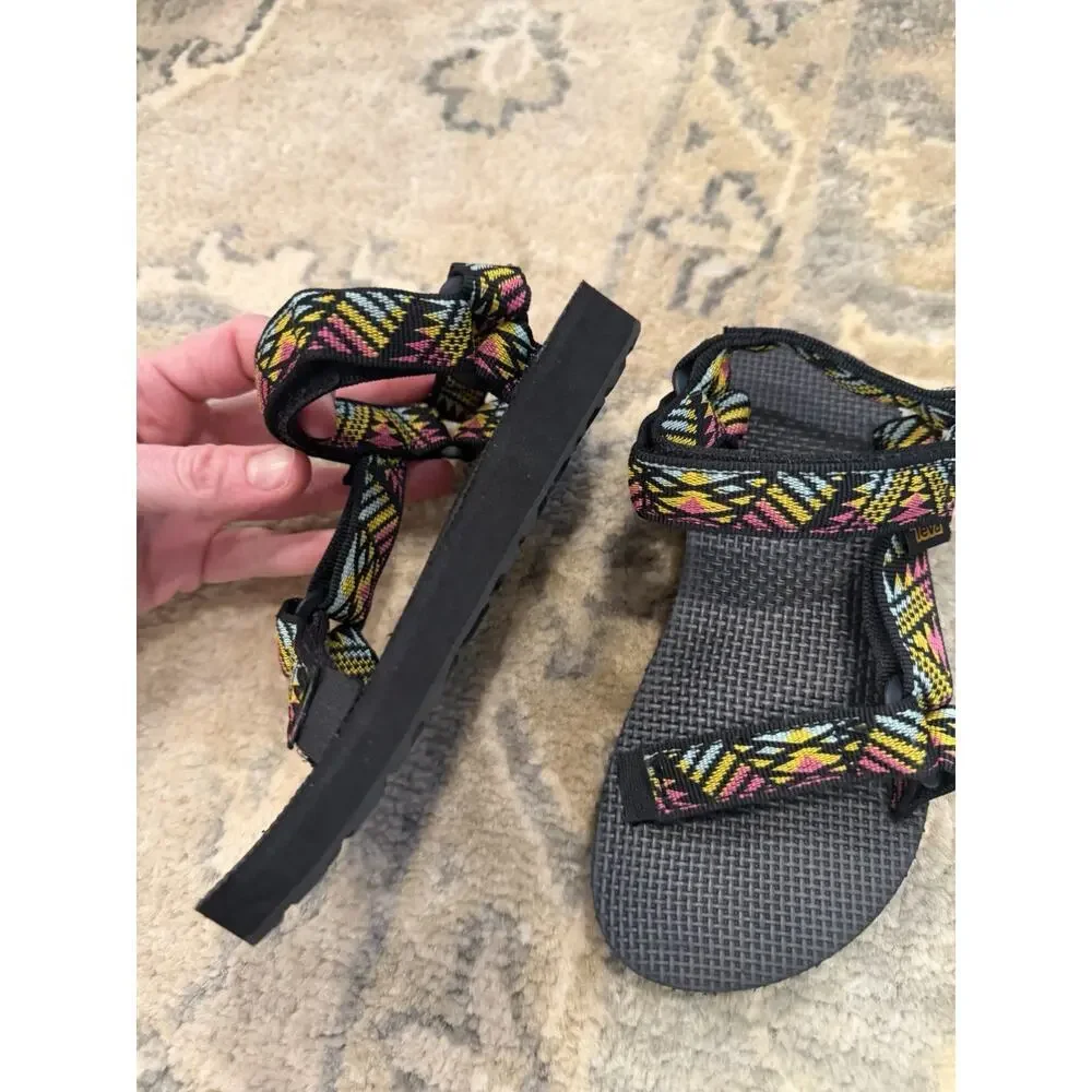 Teva Original Universal Sandal - Black Pink Yellow Blue Kids Sz 12 NEW